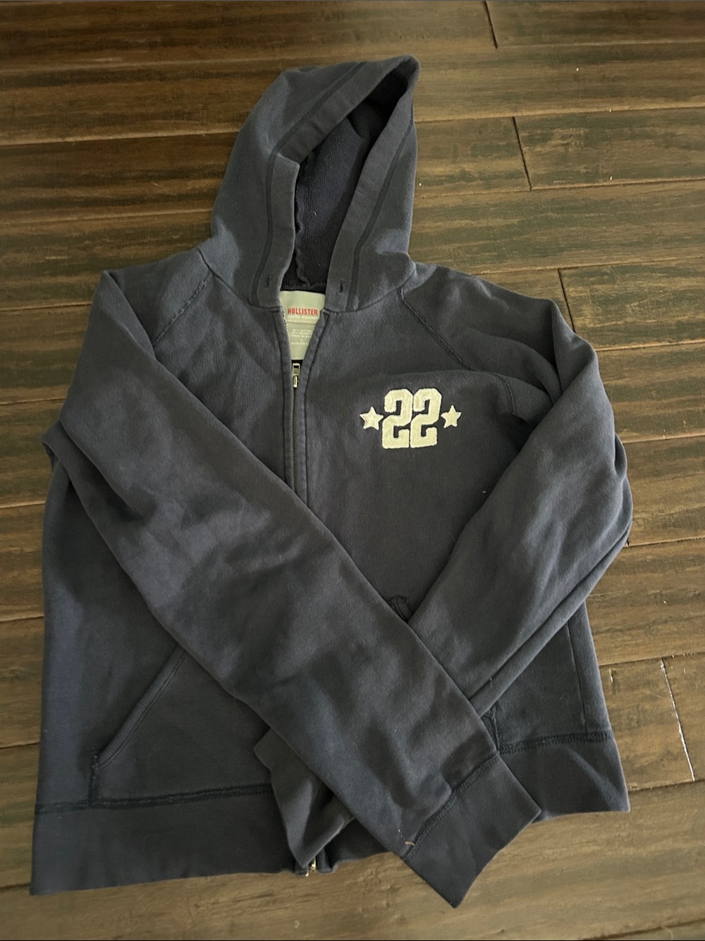 Hollister Navy Zip Hoodie with White '22' Chest Graphic